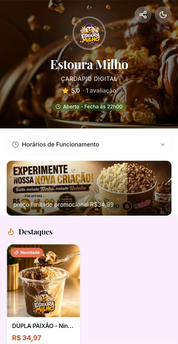 Vai Pedir Um: cardápio digital de um cliente, com destaques e promoções